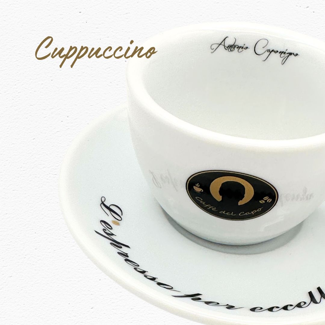カッフェ デル カーポ ロゴ入りカプチーノカップ＆ソーサー 陶器製