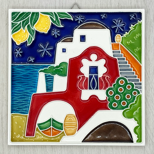 Ceramic Panel Painting -Mediterranean House-