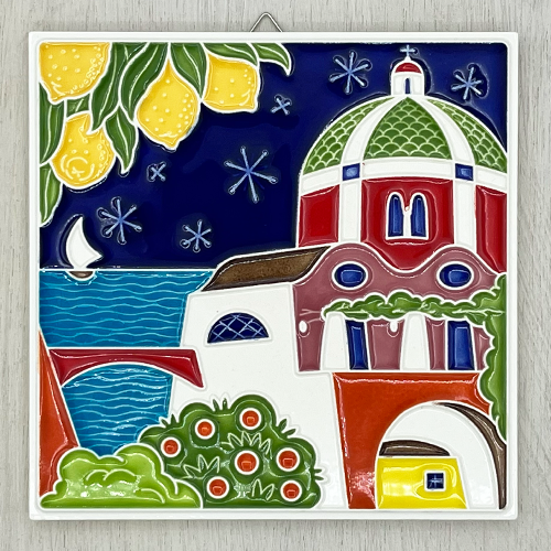 Ceramic Panel Painting -Mediterranean House-