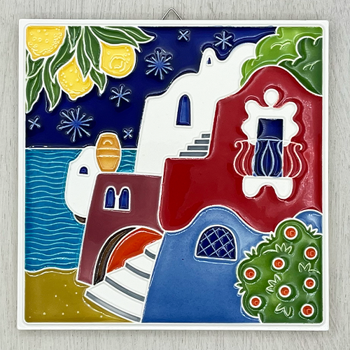 Ceramic Panel Painting -Mediterranean House-