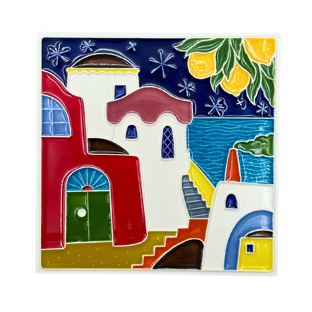 Ceramic Panel Painting -Mediterranean House-