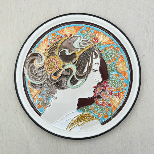 Ceramic painting by Mucha