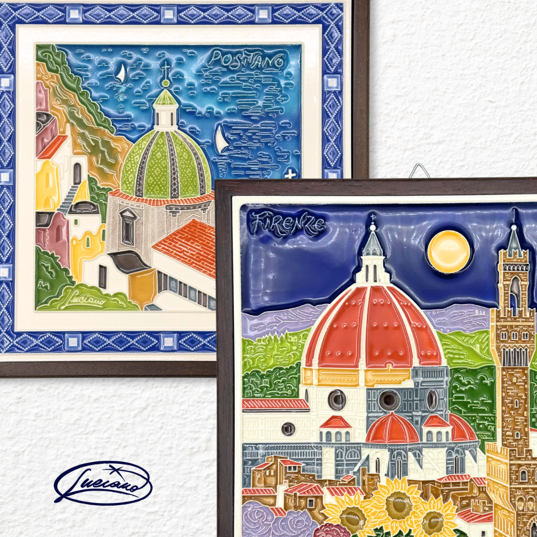 ルチアーノ 木製フレーム付き陶板画 イタリアの名所