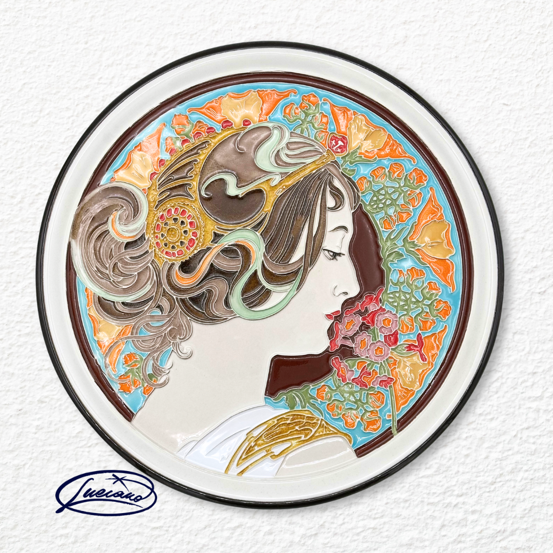 ルチアーノ イタリアの陶板画 ミュシャ 30cm