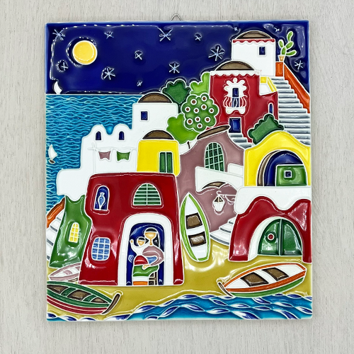 Ceramic Panel Painting -Mediterranean House-