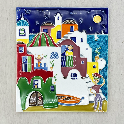 Ceramic Panel Painting -Mediterranean House-