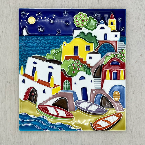 Ceramic Panel Painting -Mediterranean House-