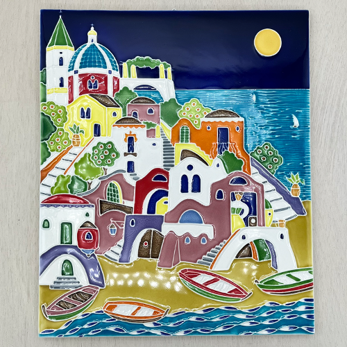 Ceramic Panel Painting -Mediterranean House-