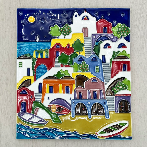 Ceramic Panel Painting -Mediterranean House-